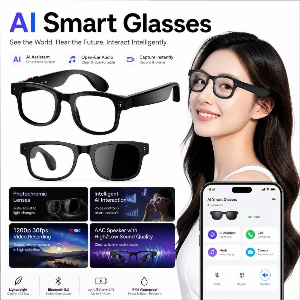 Smart Glasses Lens - Lunettes Intelligentes IA 2-en-1 : Photo