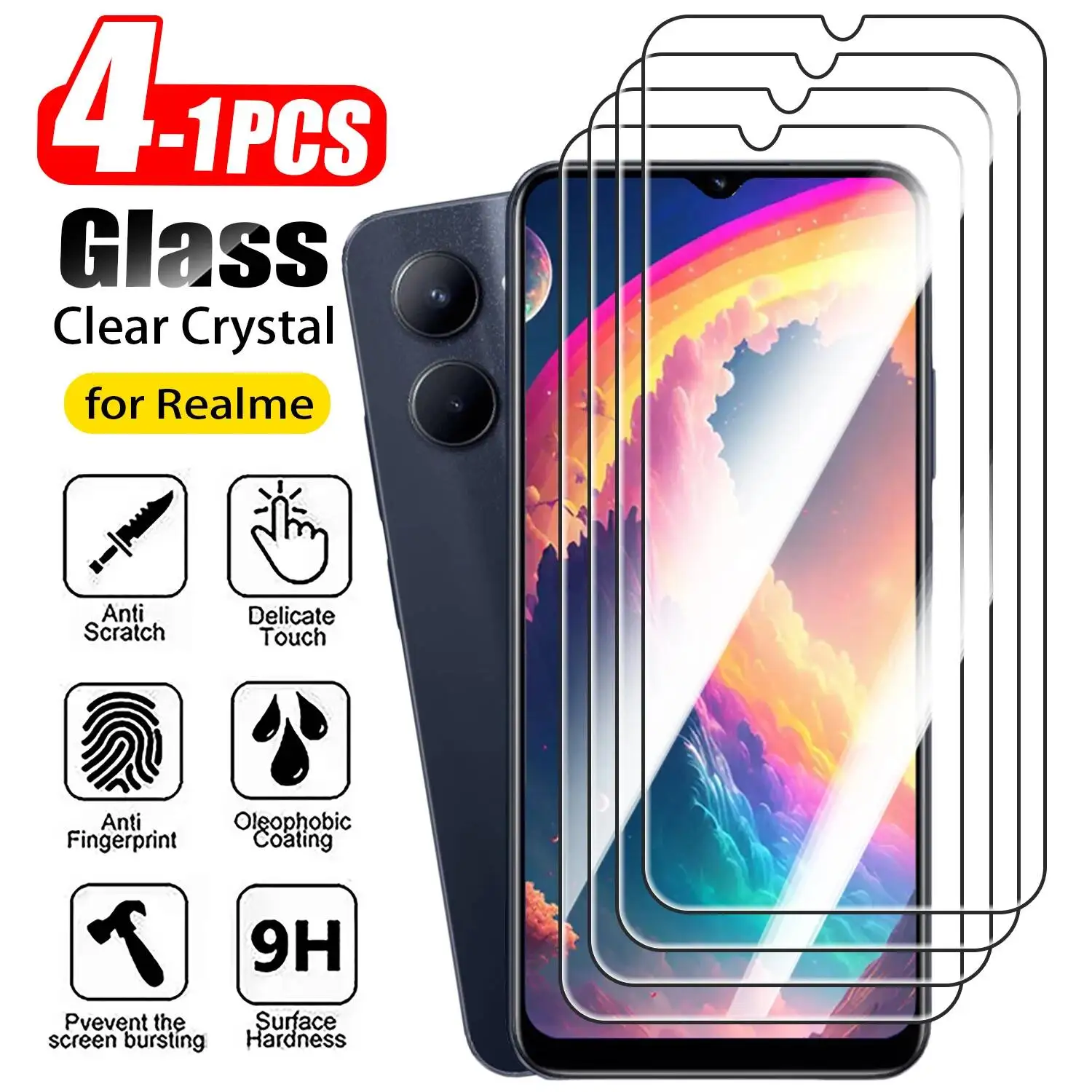 Realme C67 - Protecteur d'écran en verre trempé, 1